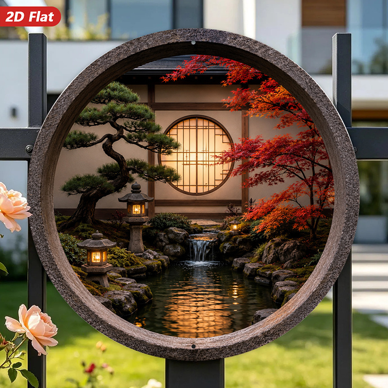 Bonsai Garden Wall - Décoration murale en métal ronde 2D,